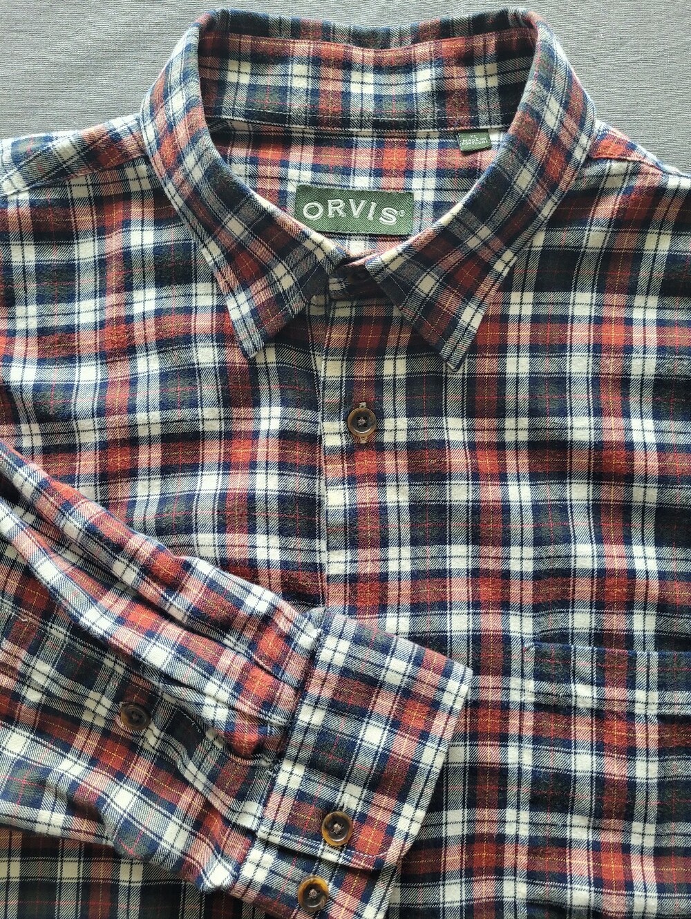 Orvis Luxury Cotton & Merino Wool Plaid Flannel Shirt XL Outdoorsman